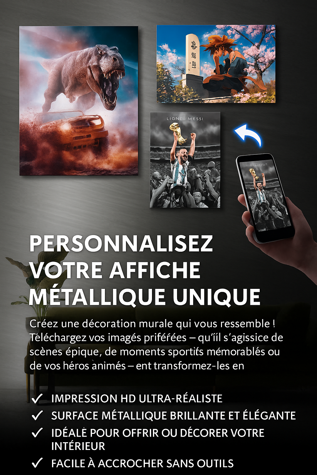 Plaques personnalisables en métal HD avec photos et support magnétique